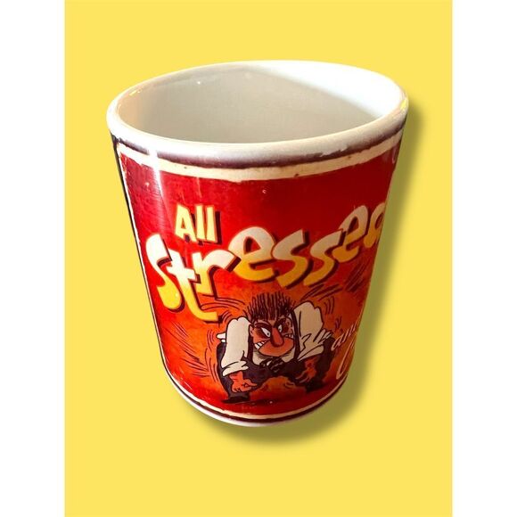All Stressed Out and No One To Choke Funny Cartoon Coffee Mug Red Ceramic Gift - Picture 8 of 10